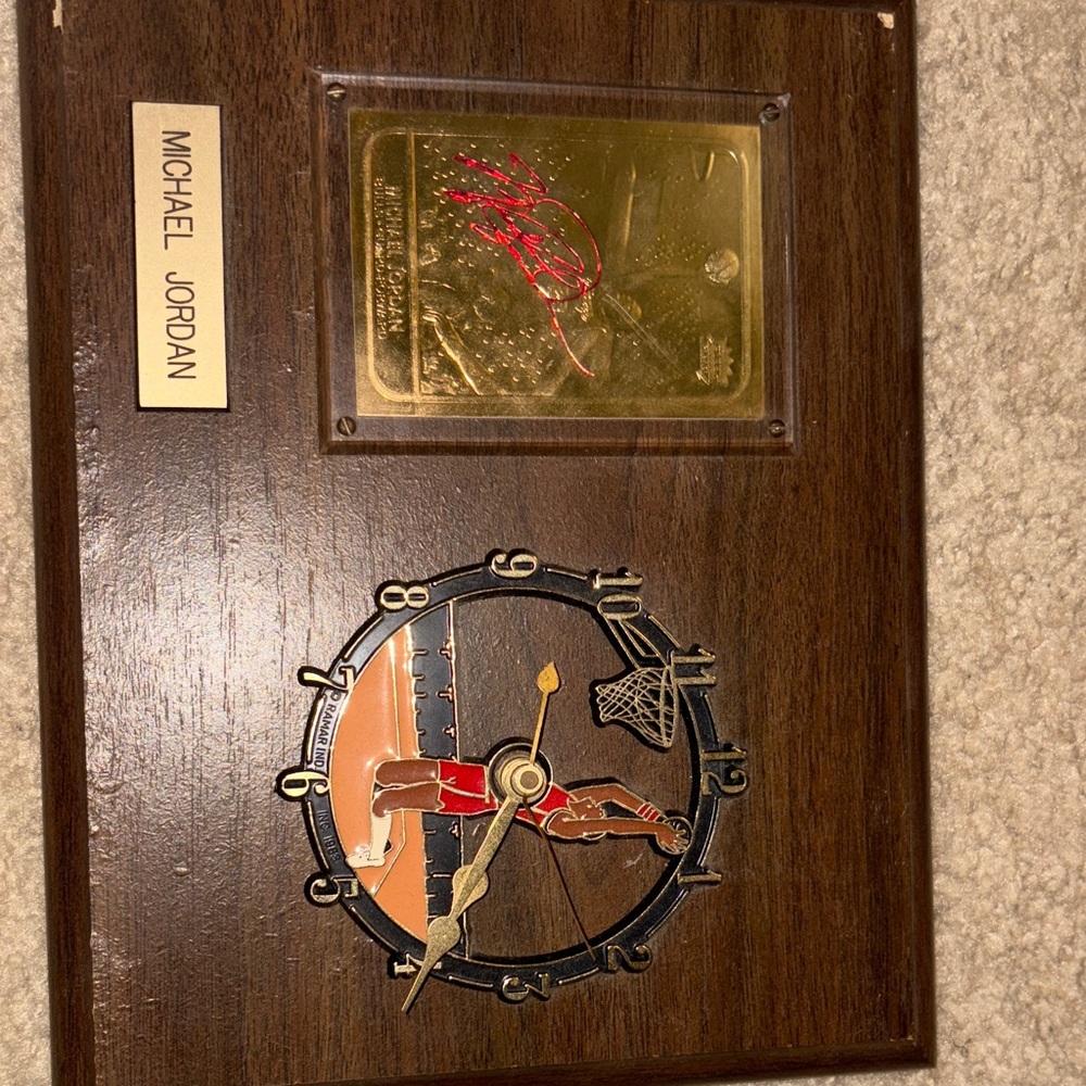 Jordan Gold and Black Wall Clock with 23k gold Michael Jordan rookie card